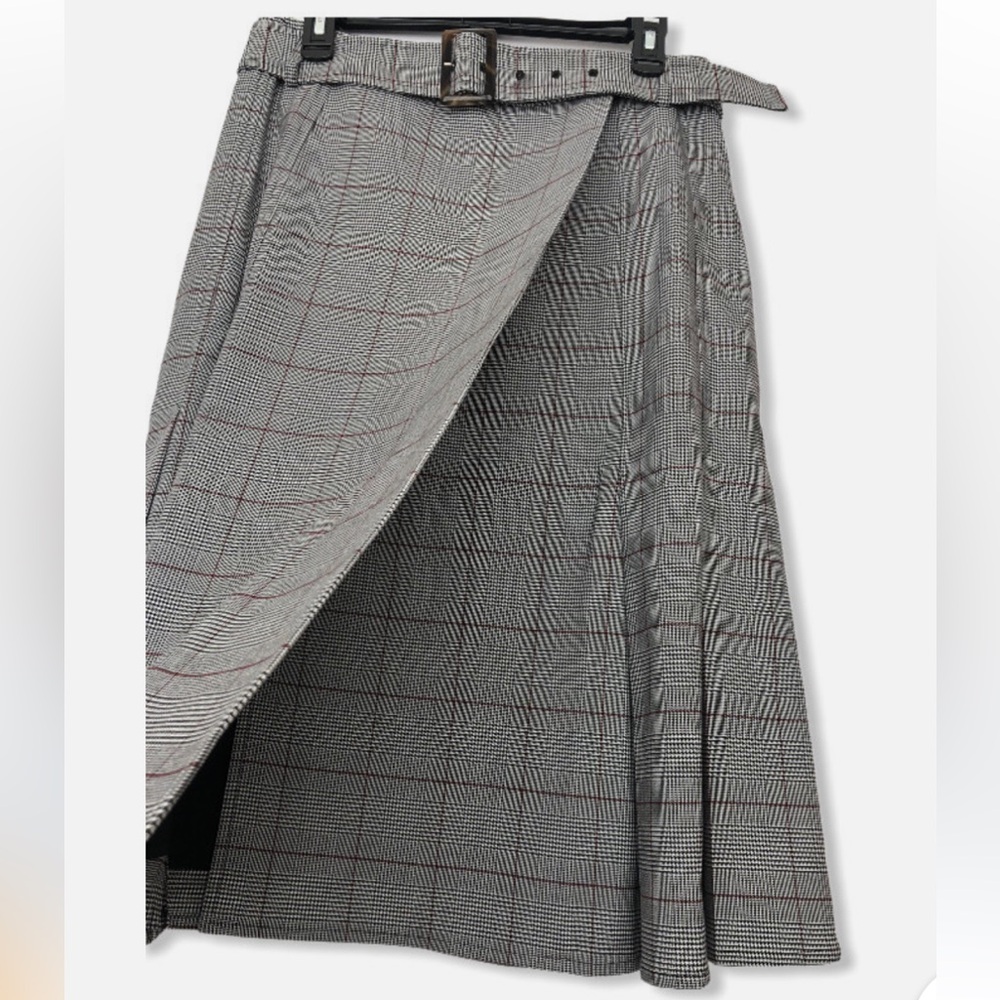 ADEAM Gray Knee-Length A-Line Skirt with Pleated Tie Front